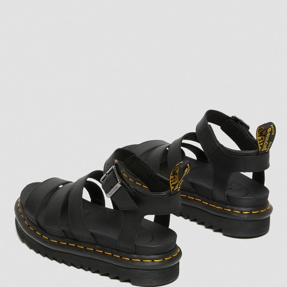 Black Strappy Sandals with Yellow Stitching - Picture 2 of 12